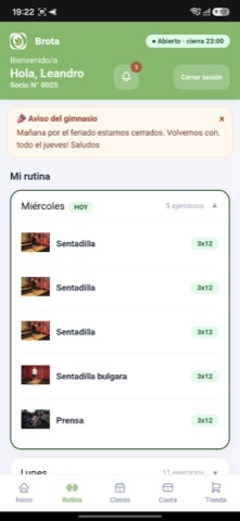 App del socio: rutina de hoy