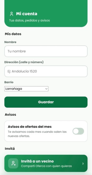 App de Oferca en el celular: cuenta del vecino con barrio y avisos