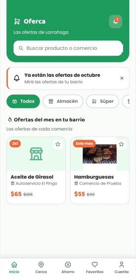 App de Oferca en el celular: ofertas del mes en Larrañaga, con categorías y buscador