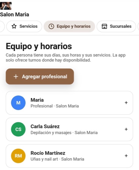 Panel en el celular: equipo con la especialidad de cada profesional