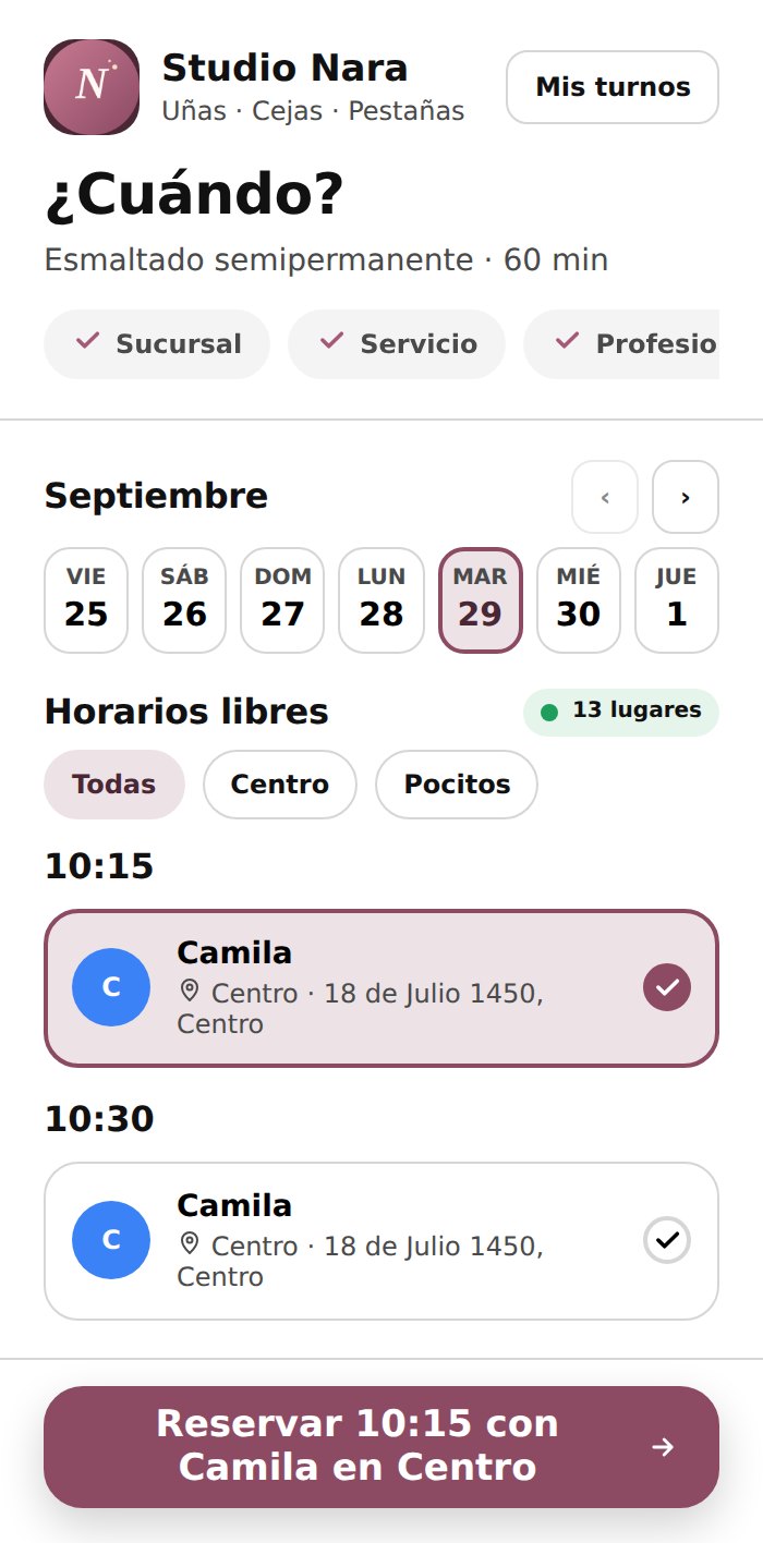 Pantalla de reserva de Turnalo Ya!: el cliente elige día y horario libre